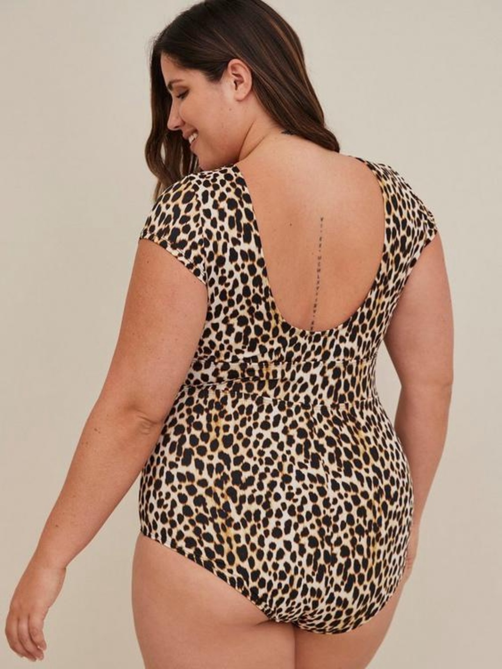 LIKE NEW Torrid Leopard Cap Sleeve Active Wireless Scoop Back One Piece Swimsuit - Picture 2 of 14